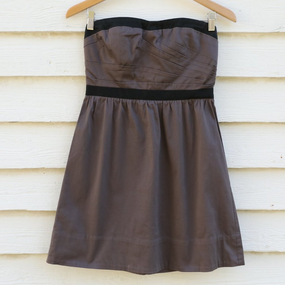 Strapless dark mauve dress with black banding